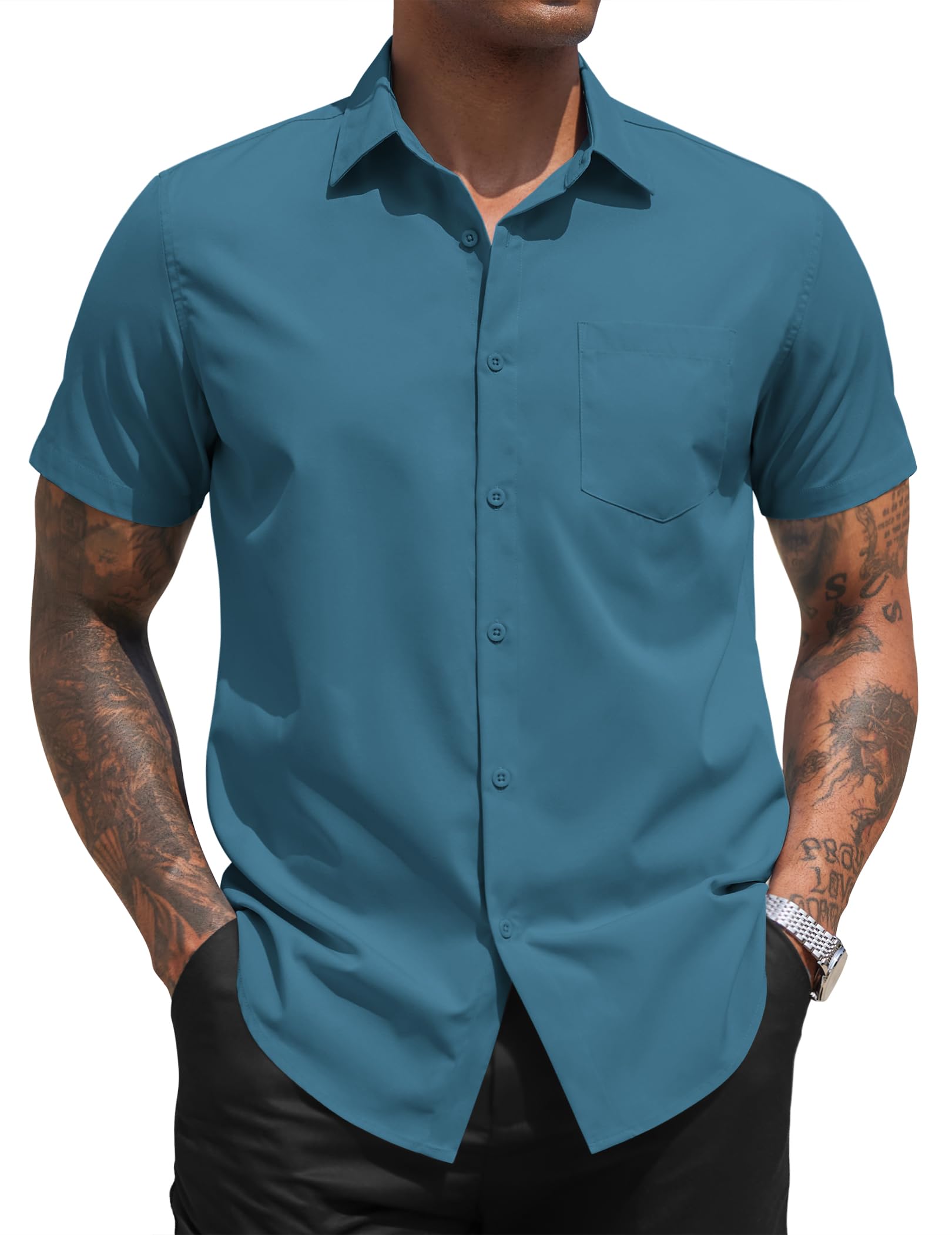COOFANDY Men's Short Sleeve Shirt Business Shirt Casual Shirt Summer Short Sleeve Shirt with Chest Pocket Casual Business Regular Fit Shirt