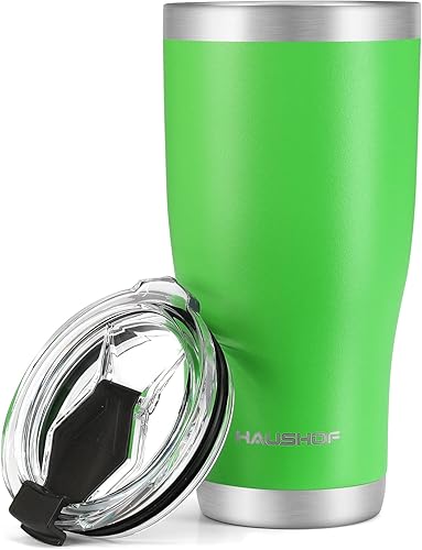 HAUSHOF Vaso de 20 onzas, vaso de acero inoxidable aislado al vacío, taza de agua para café, taza de viaje de doble pared con tapa, perfecto para