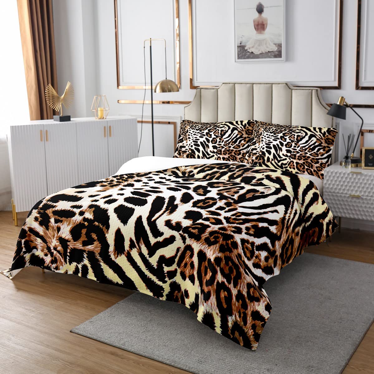 Homemissing Set di biancheria da letto leopardata trapuntata copriletto con animali copriletto zebrato set trapunta per bambini ragazzi ragazze adulti microfibra matrimoniale