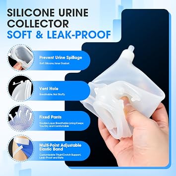 Wearable Reusable Silicone Urine Collector,Portable Urine Drainage Device with with Fixative Pant and 2000ml & 1000ml Catheter Bags for Men, Elderly Men (Men)