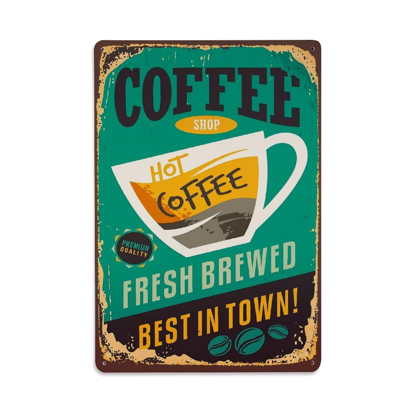Jdfenggu Vintage Coffee Shop Fresh Brewed Best In Town Retro Metal Tin Sign, Decor Art Poster For Bar, Home, Man Cave, Kitchen, Laundry Room Gift 8X12inch