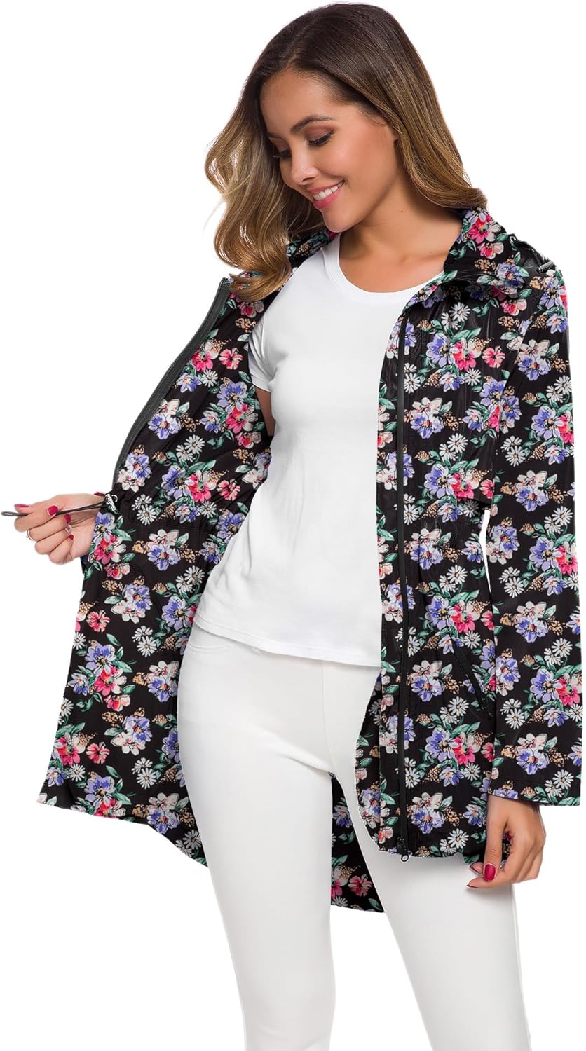 Avoogue Women's Long Raincoat with Hood Outdoor Lightweight Windbreaker Rain Jacket Waterproof - Image 2