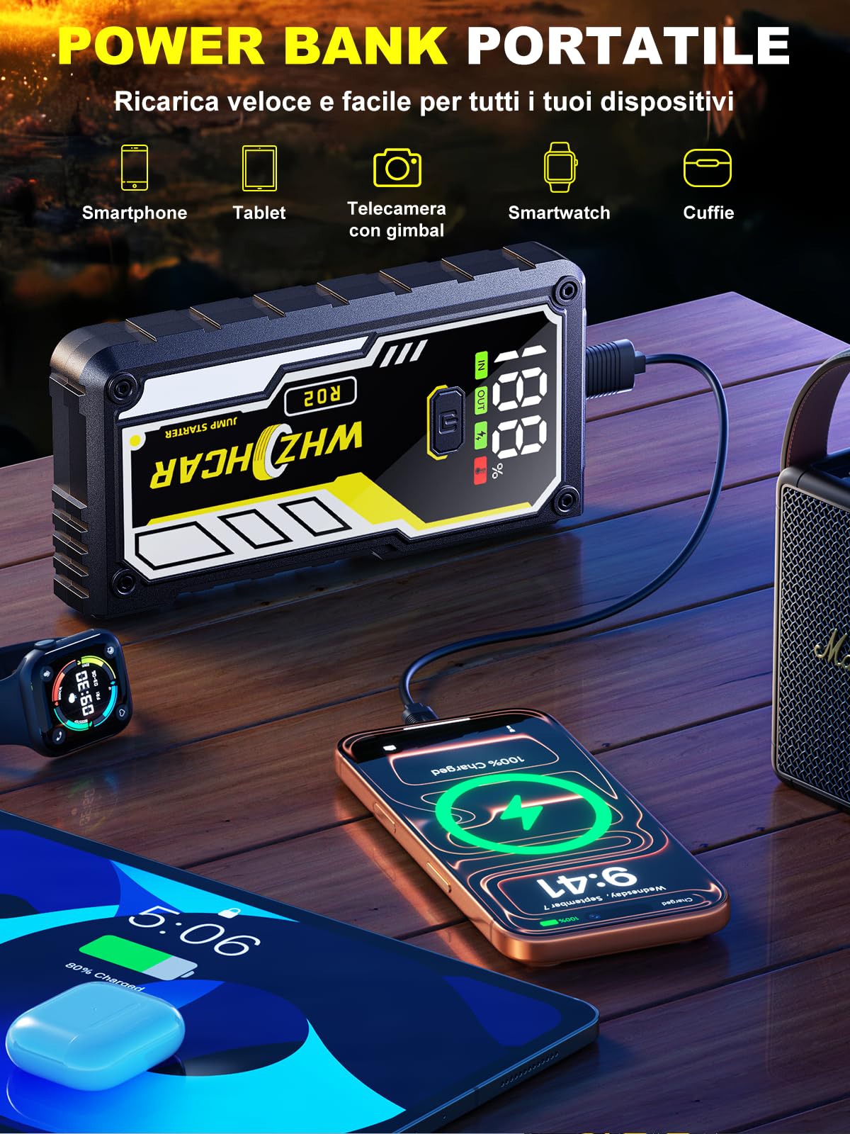 Avviatore Batteria Auto 8000A 12V Booster Avviamento Auto Avviatore Emergenza fino a Tutti Gas/10.0L Diesel Ricarica USB RapidaLED,LCD Display