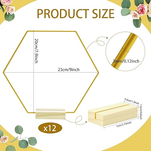 Miniatura 2 de Paquete de 12 centros de mesa de aro floral hexagonal de 8 pulgadas con soporte, centro de mesa de aro floral de metal para mesa con 12