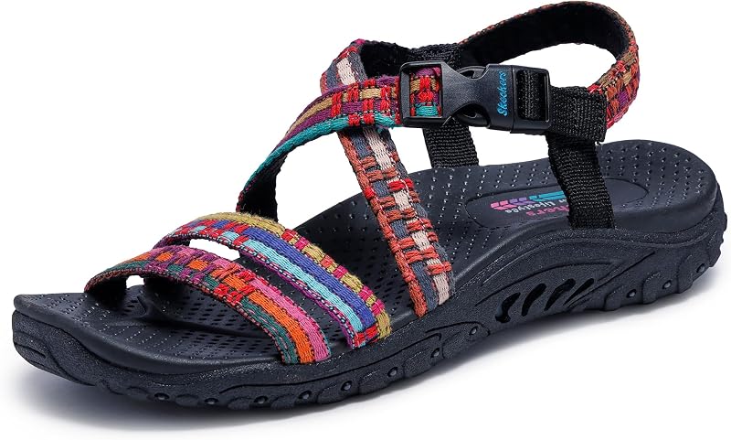 Skechers Reggae Sew Me Boho Slingback Sandal para mujer | Lavable a máquina, vegano, plantilla de soporte para el arco, empeine de nailon tejido, correa de hebilla ajustable