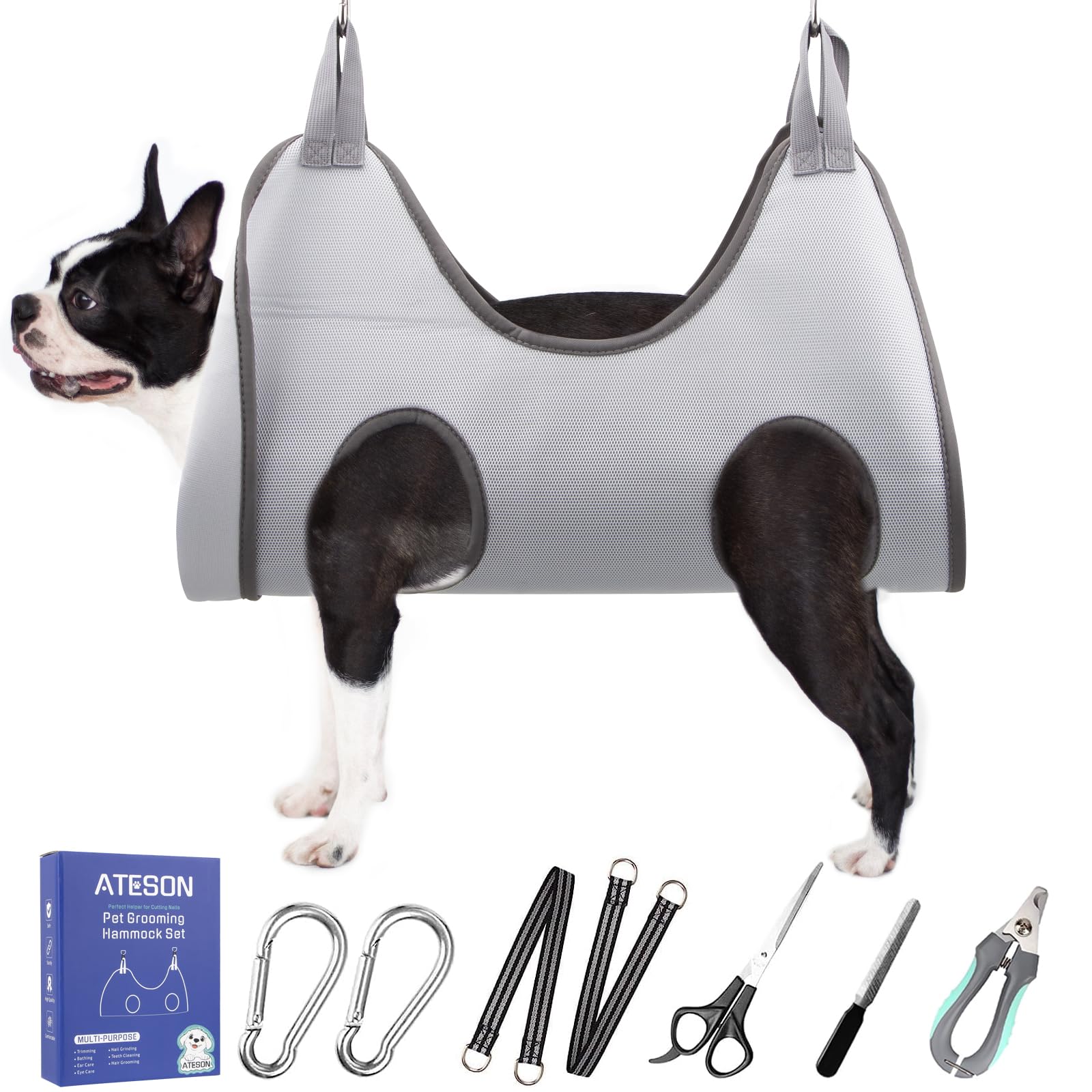Pet Grooming Hammock Harness for Small Dogs &amp; Cats Nail Trimming, Dog Sling for Cutting Nails, Dog Hanging Holder Hanger with Nail Clippers, Nail File, Scissors