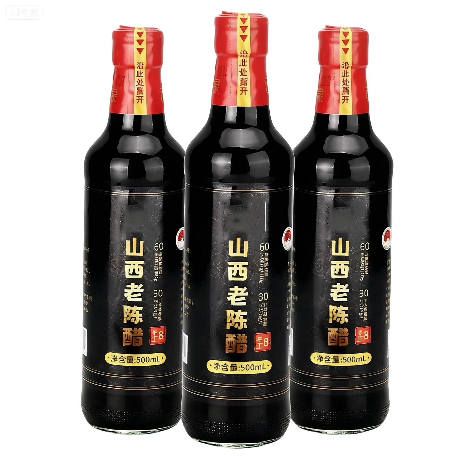 3er-Packung Shanxi-Essig, 500 Ml (16,9 Fl Oz), 5 Jahre Gereift, Natürlich Fermentiert, Nach Traditioneller Chinesischer Handwerkskunst Hergestellter Schwarzer Reisessig