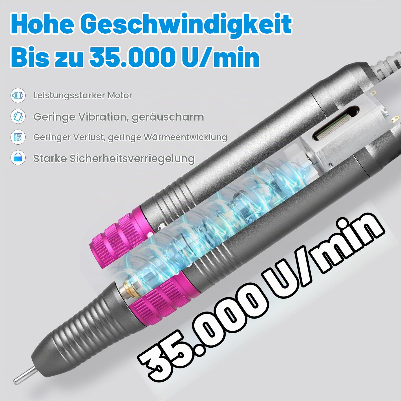 Nagelfräser, Upgraded Profi Nagelfräser 35000 u/min für Gelnägel Acrylnägel, Maniküre Pediküre Set Elektrisch, Elektrische Nagelfeile Set mit Keramik Fräser Bit und 5 Aufsätze, Sicher für Anfänger