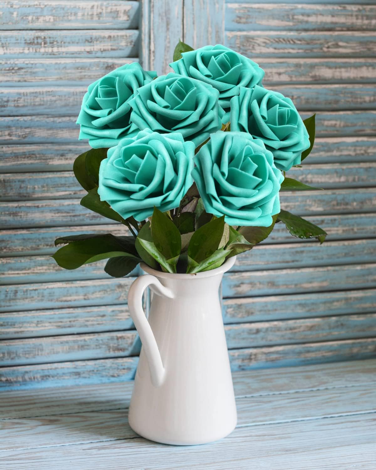JOYLEX Artificial Flowers Realistic Roses, 50pcs Real Looking Fake Roses with Stem for DIY Wedding Bouquets Centerpieces Bridal Shower Party Home Romantic Decorations (50pcs, Dark Turquoise) - Image 5