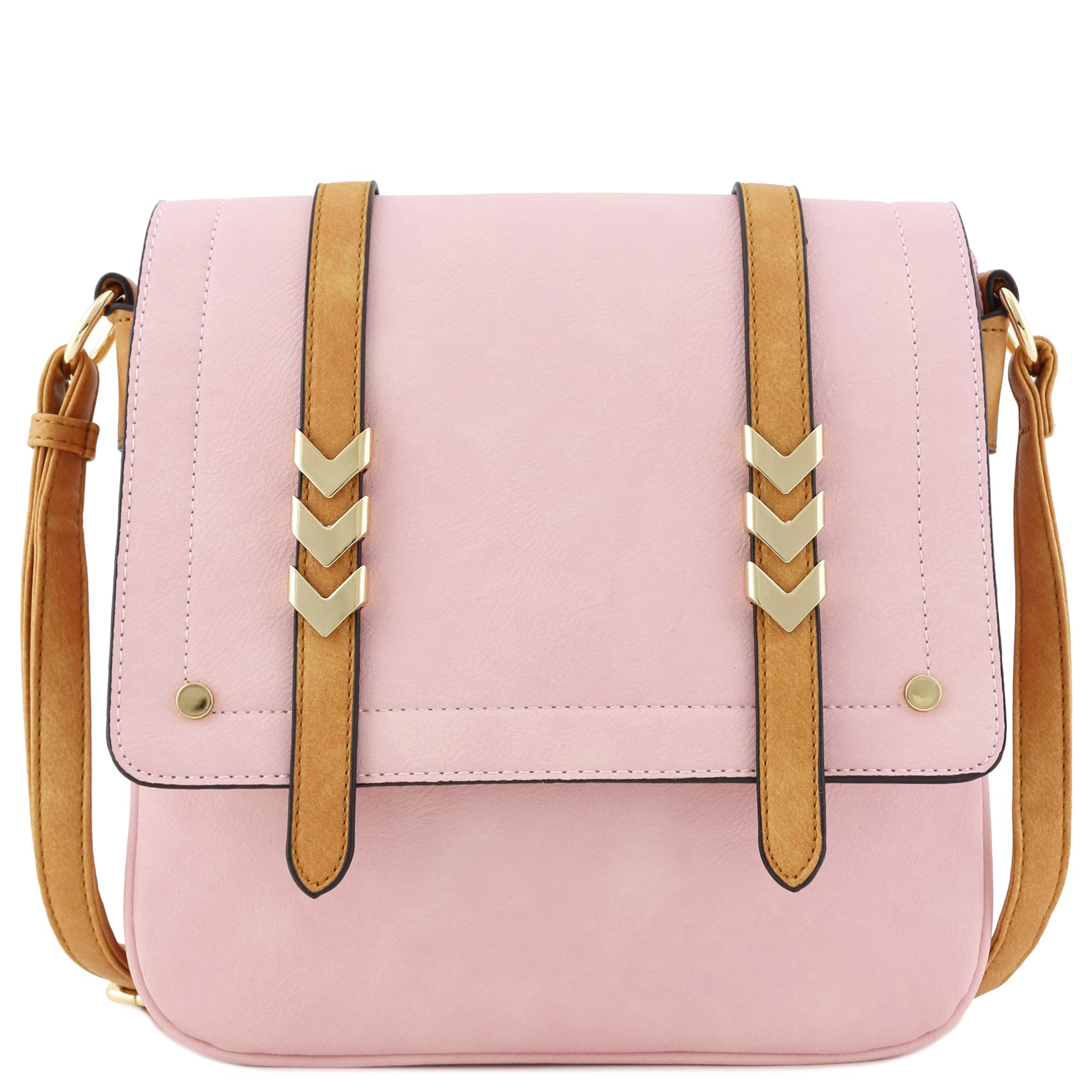 ALYSSA Double Compartment Large Flapover Crossbody Bag with Colorblock Straps