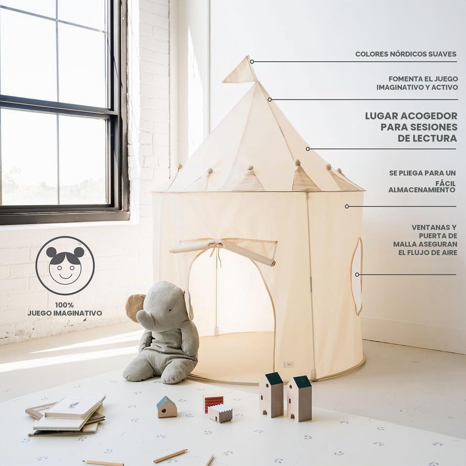 3 Sprouts - Tienda de Campaña Infantil - Casita de Tela para Niños, Cabañas para Niños - Ideal para Interior y Exterior - Beige