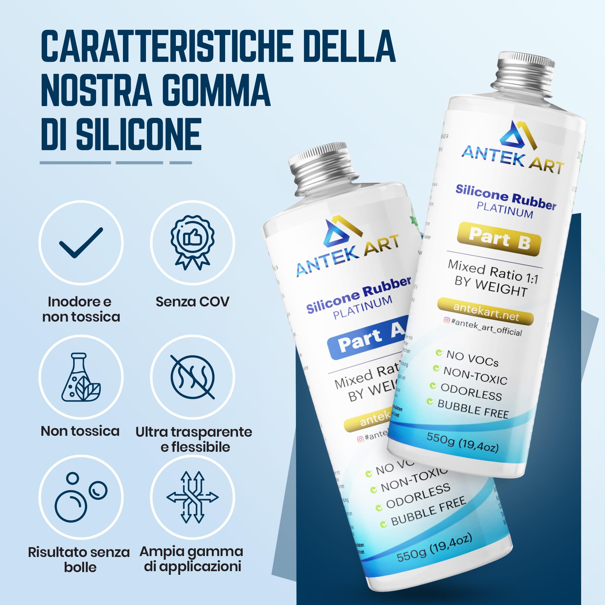 Stampo del Silicone che Fa il Kit - Gomma di Silicone Liquida Traslucida - Miscelazione 1:1 - Auto-degassante, Indurimento Veloce - Stampi della Resina, Colata, Gioielli, DIY (1100g Kit)