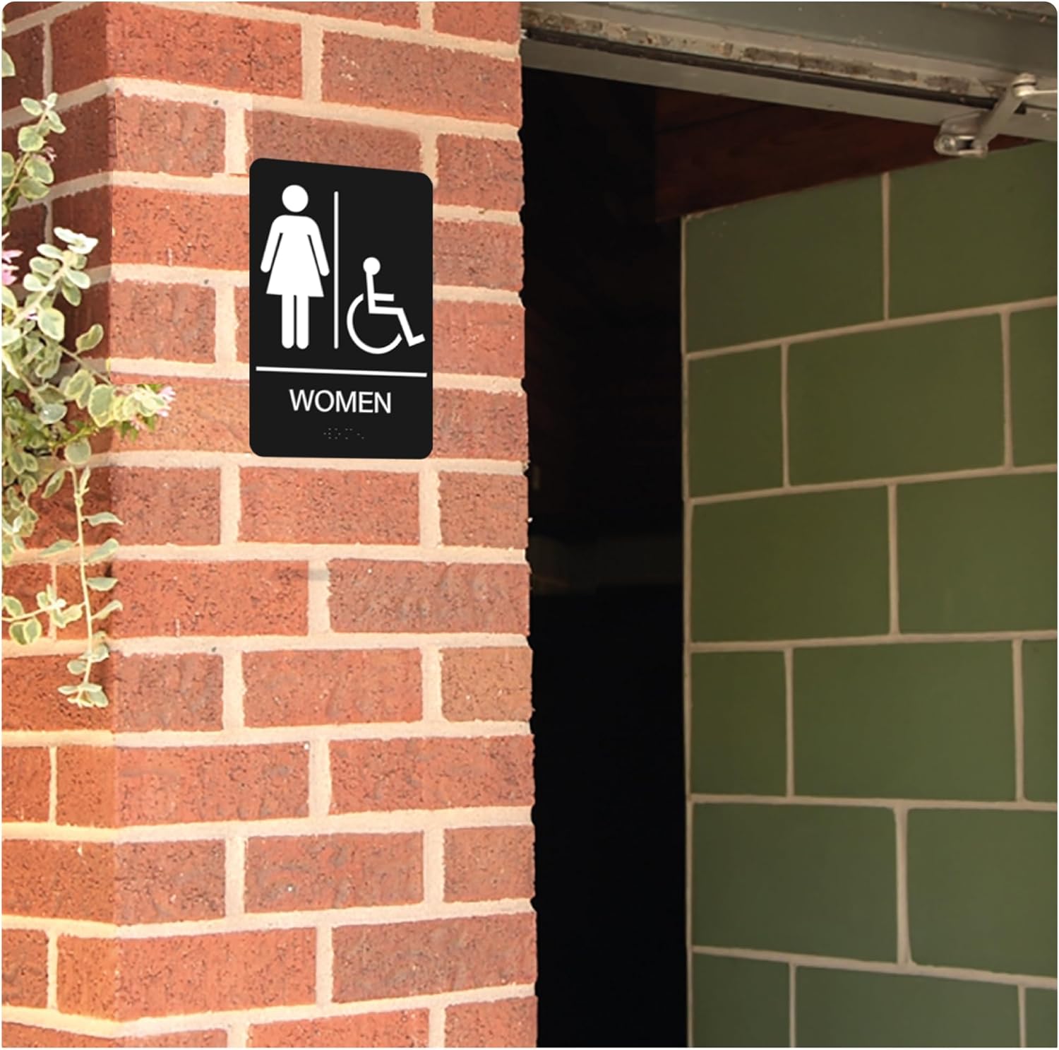 Restroom Sign - ADA Compliant Braille Handicap Restroom Signs for Business with Double Sided 3M Tape - ABS Plastic Women Restroom Sign 9” x 6”- Pack of 4 for Offices and Restaurants