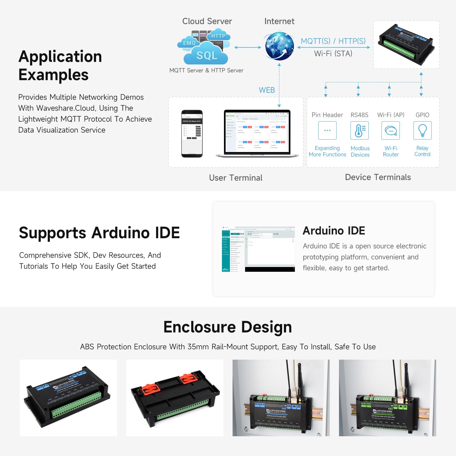 Waveshare ESP32-S3-ETH-8DI-8RO(Common Network Port), Industrial 8-Ch ESP32-S3 WiFi Relay Module, Isolated RS485 Interface, Xtensa 32-bit LX7 2-Core Processor, Up To 240MHz, Multi Isolation Protection