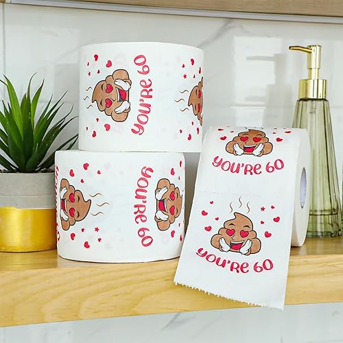 Miniatura 5 de Kosiz Regalos de cumpleaños 60 para hombres y mujeres, paquete de 3 rollos de papel higiénico divertido de 3 capas, papel higiénico de cumpleaños,