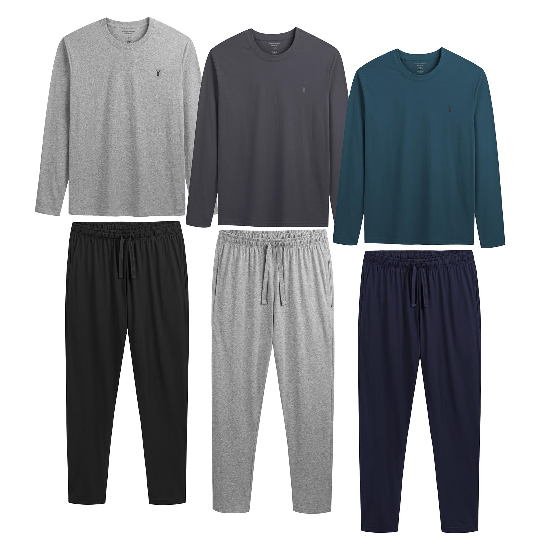 The Essentials Wardrobe 3PK Mens Long Sleeved Long Pyjamas Set - Grey/Blue - XX Large