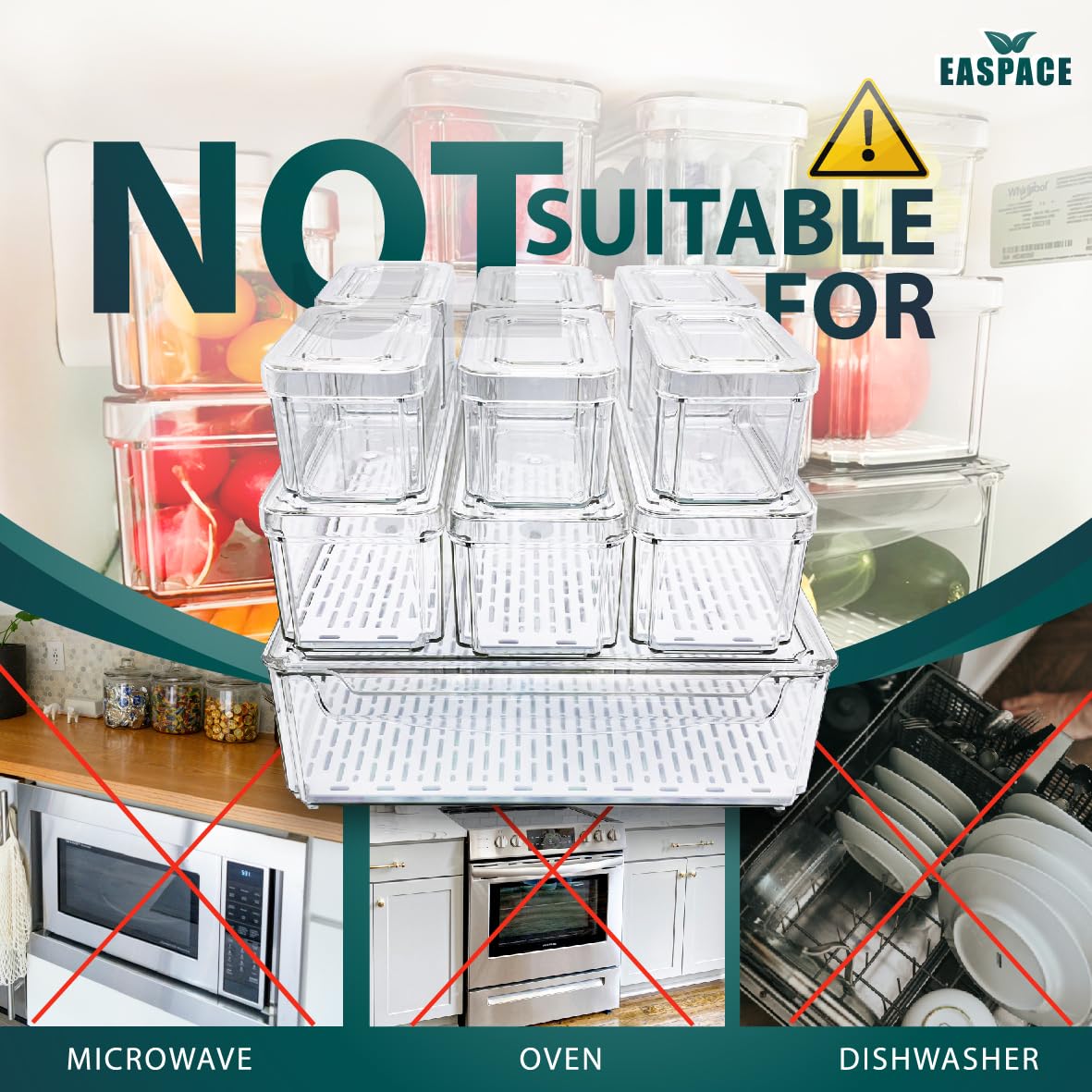Paquete de 10 contenedores organizadores transparentes para refrigerador con tapas y agujeros de drenaje, juego de recipientes apilables, recipientes de almacenamiento de plástico sin BPA para