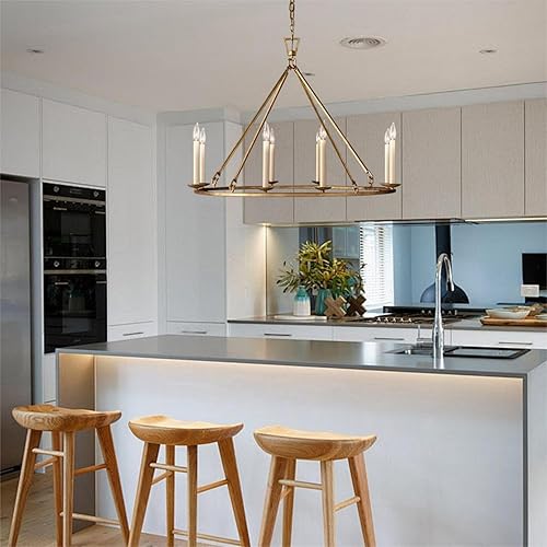 Miniatura 7 de LOVEDIMA Candelabro de rueda de carro, color dorado, rústico, de 35.4 pulgadas, con forma de vela, de metal con forma de vela, lámpara colgante de