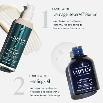 VIRTUE Recovery Hair Serum, Repair and Reverse Damage, 1.7 Fl Oz | Repairs split ends, bond-repair with Alpha Keratin 60KU, lightweight, color-safe, frizz control, coconut fragrance blend