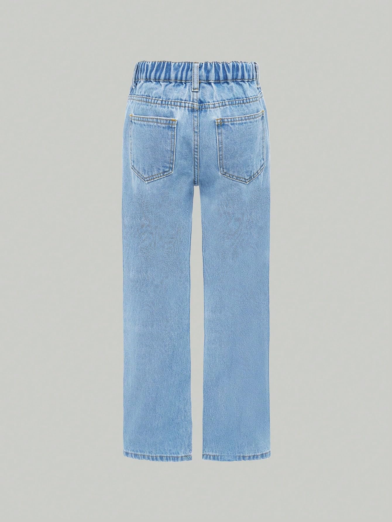 Floerns Mädchen Jeans mit elastischem Bund, gerades Bein, gerades Bein, Used-Look, Hell, blau, 9 Jahre