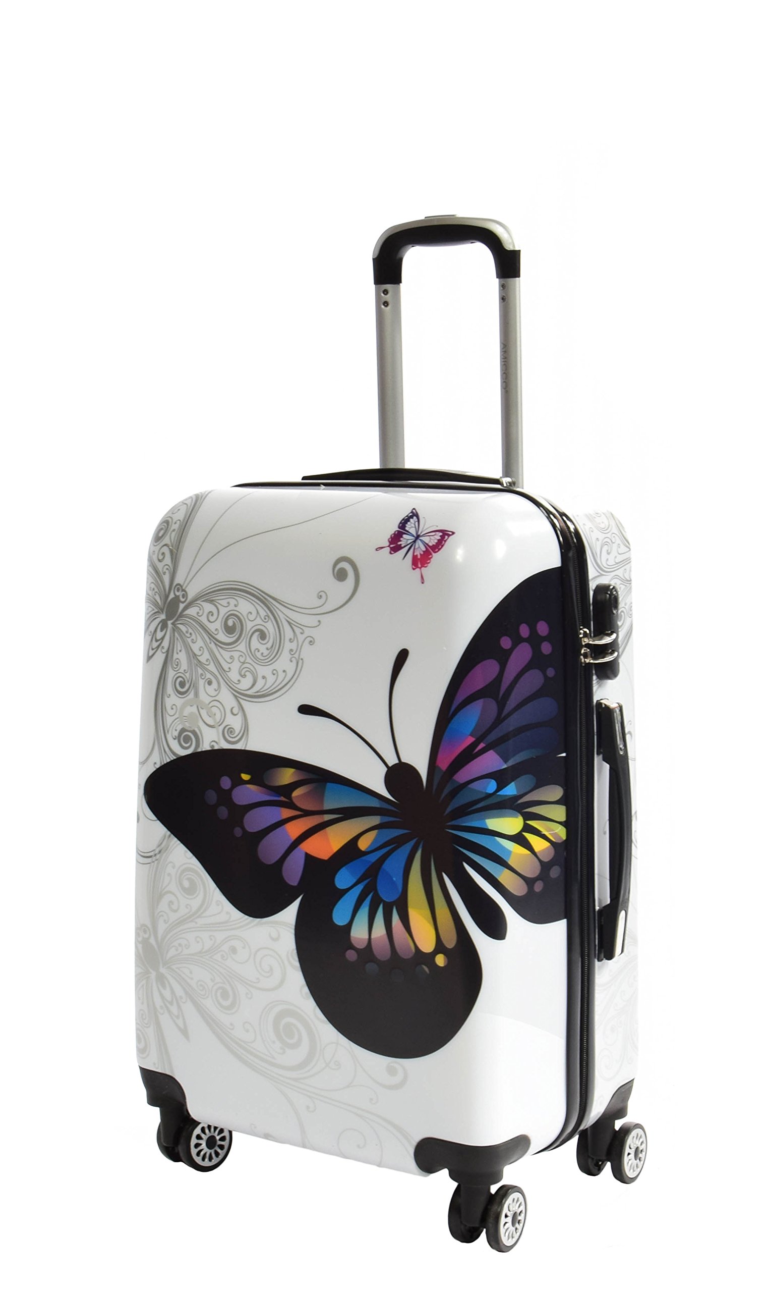 A1 FASHION GOODS Equipaje de 4 ruedas de policarbonato duro, ampliable, ligero, maletas de viaje, impresión de mariposa grande, multicolor, Medium Check-in Size 24", Hardside Equipaje expandible sobre