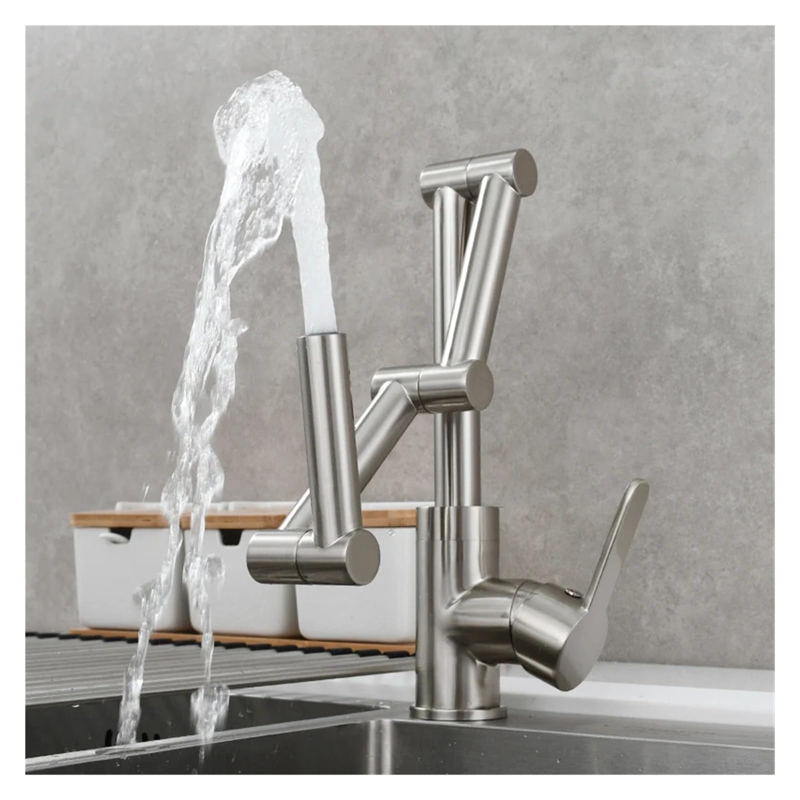 Grifos mezcladores para Fregadero Grifo de Cocina Plegable Tres Secciones con Brazo articulado Agua Caliente y fría (1 función Titanio)