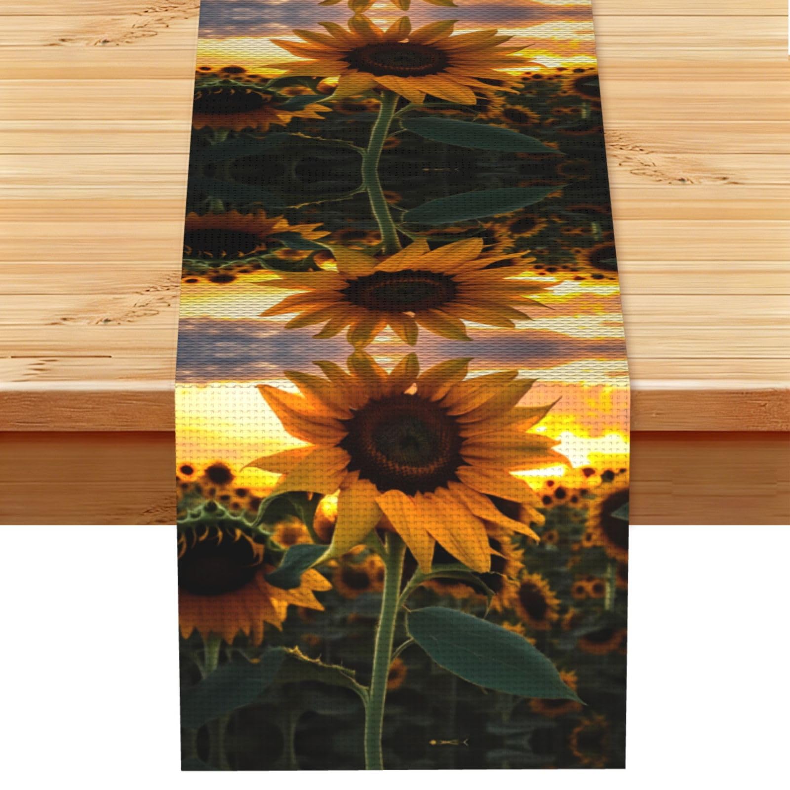 Farm Sunflower Linen Look Table Runner 13x72-Wrinkle Resistant Farmhouse Style for Dining Table Decor