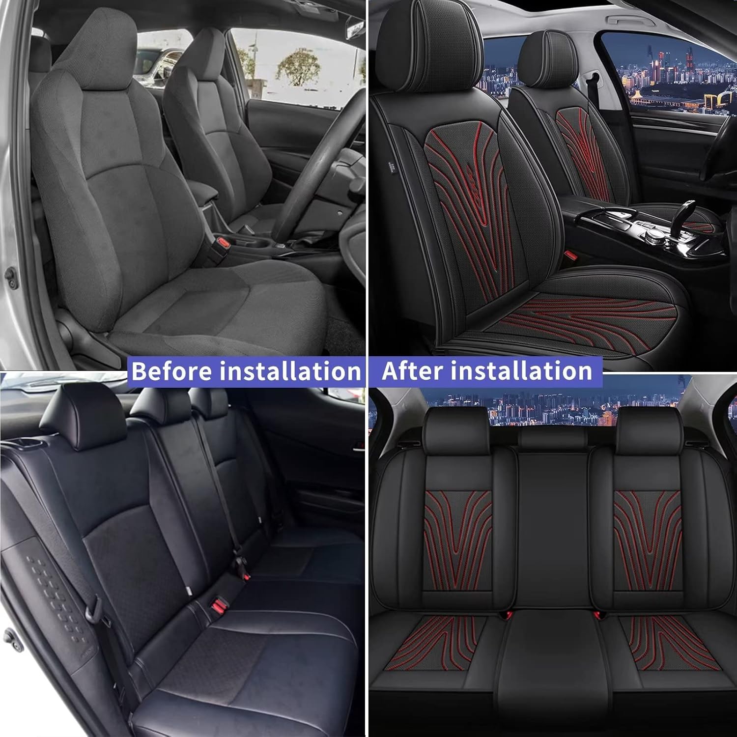 DISUTOGO Full Set Seat Covers Fit for Nissan Titan 2009-2025 Waterproof Faux Leather Automotive Cushion Protector Car seat Covers Compatible Airbag(5 Seats, Red Line)