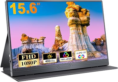 Portable Monitor, 15,6 Zoll Tragbarer Mobiler IPS Bildschirm, FHD 1920×1080 HDR USB C mit Type-C HDMI Anschluß, für Laptop/MacBook/PC/Xboxs/PS, mit Schutzhülle