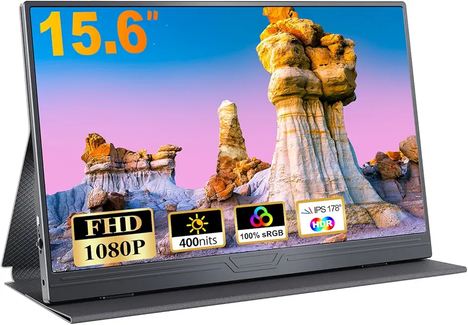 CUIUIC Portable Monitor, 15,6 Zoll Tragbarer Mobiler IPS Bildschirm, FHD 1920x1080 HDR USB C mit Type-C HDMI Anschluß, für Laptop/MacBook/PC/Xbox/PS/Switch, mit Schutzhülle