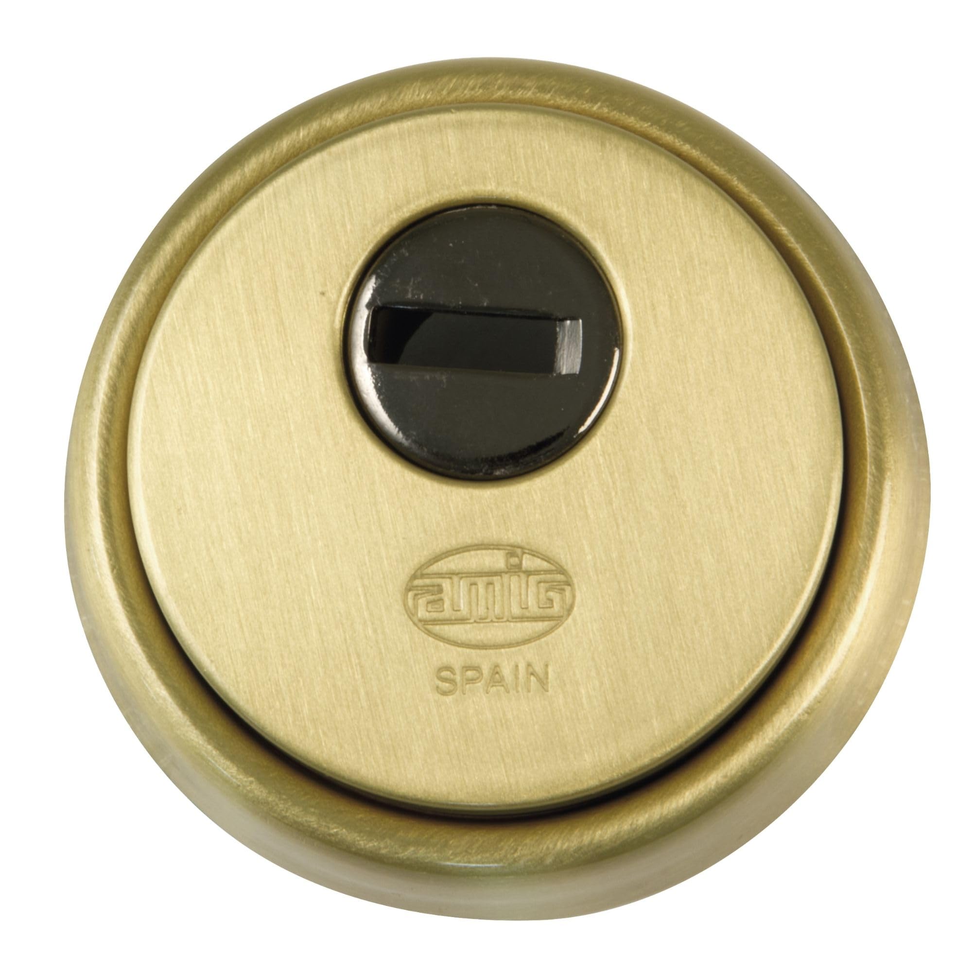 Amig - Escudo Redondo de Seguridad para Cerraduras Mod. 40 - Ø 65 mm - Con Placa Antitaladro y Tuercas Antirrobo - Anillo Exterior Macizo - Latón Acabado en Mate