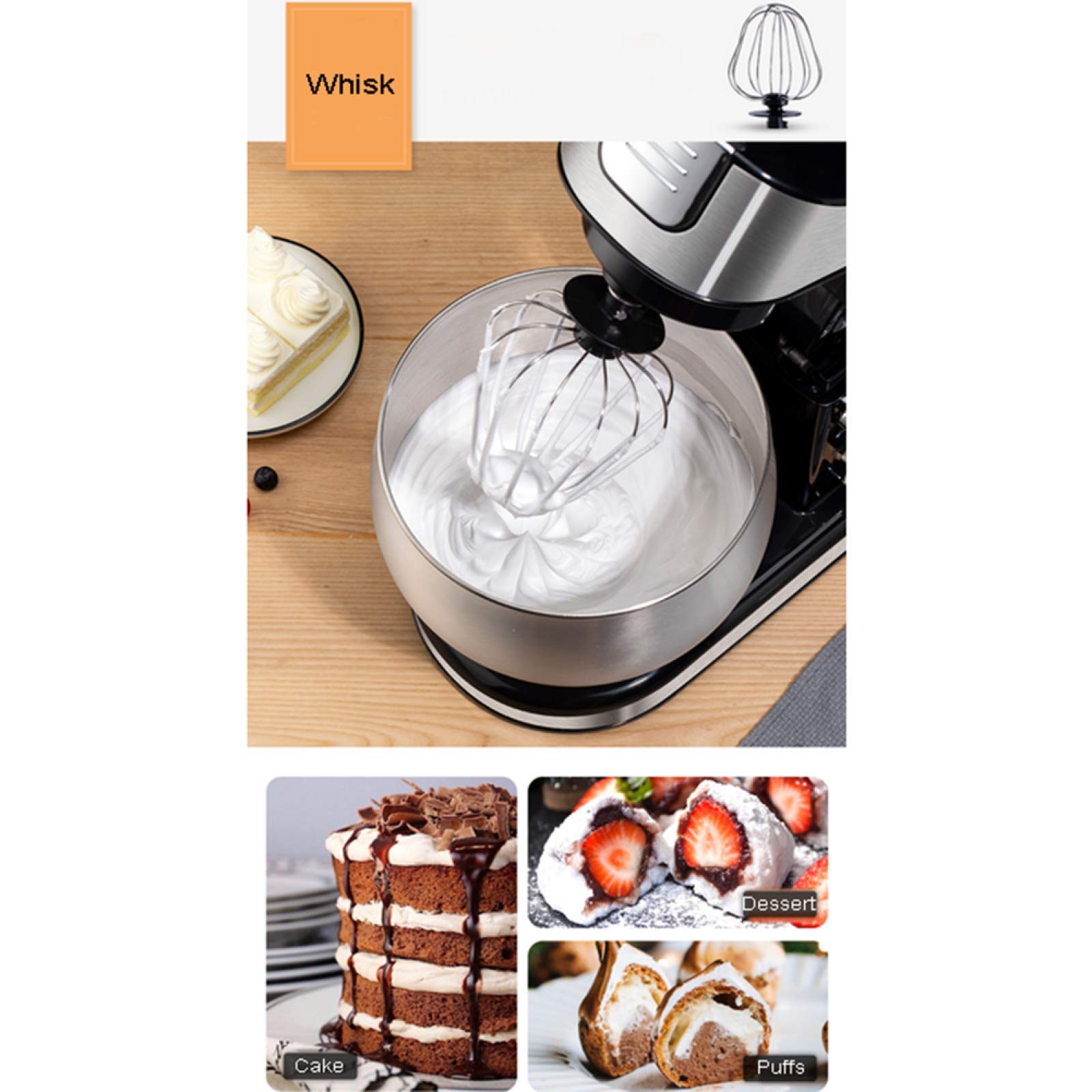 Impastatrice planetaria, planetaria da 6,5 l, 1500 W, 6 velocità, con gancio per impastare, frusta e sbattitore, ciotola per mescolare e tritatutto, impastatrice elettrica da cucina, nera