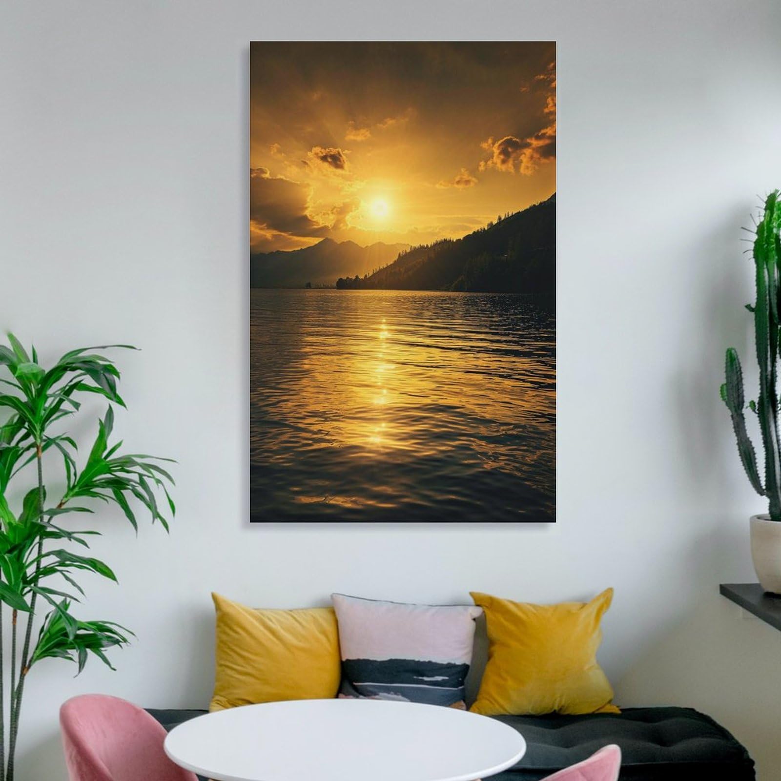 Amazon.co.jp: 絵画 湖に輝く朝焼けインテリア 絵画 美しい自然の風景