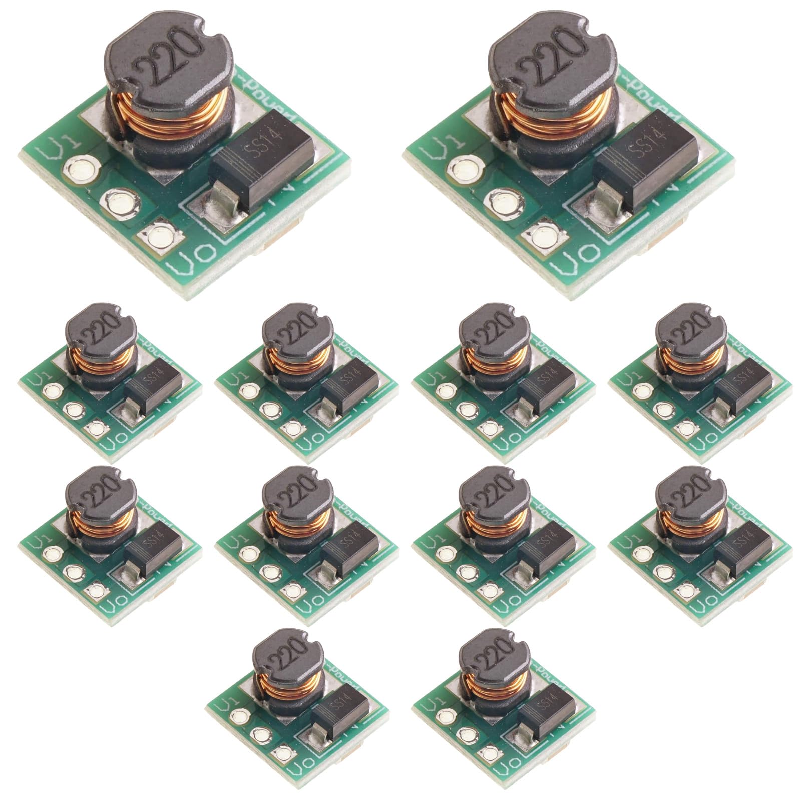 GERUI 12 Stück Mini Spannungswandler 0.8-3.V zu 3.3V Spannungswandler Leistungsmodul 0.9-5V zu 5V DC-DC Boost Leistungsmodul Spannungswandler Platine 1.5V 1.8V 2.5V 3V 3.3V 3.7V 4.2V zu 5V (5, Volt)
