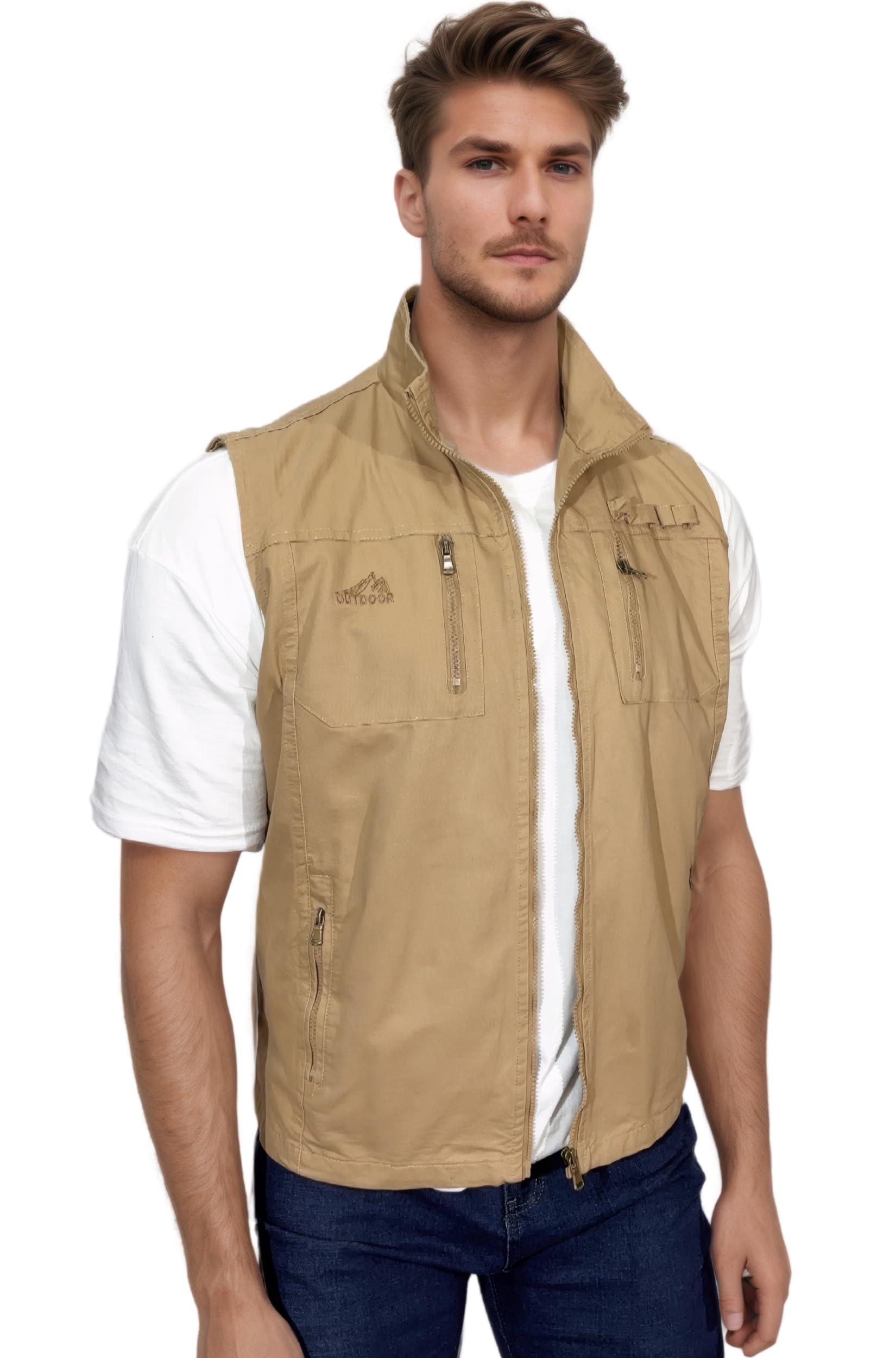 Hombres Aire Libre Chaleco Casual Respirable Chaleco Pesca de Algodón Sin Mangas chaleco Fotografía Vintage Cámping Montañismo con Multibolsillos Chaleco