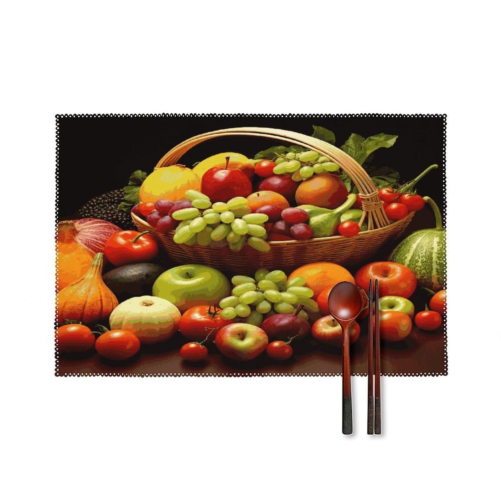 Variety Fresh Vegetables Fruits Placemats Set of 6 Heat-Resistant Washable Place Mats Wipeable Kitchen Placemat Easy to Clean for Indoor Outdoor Party Kitchen Decoration