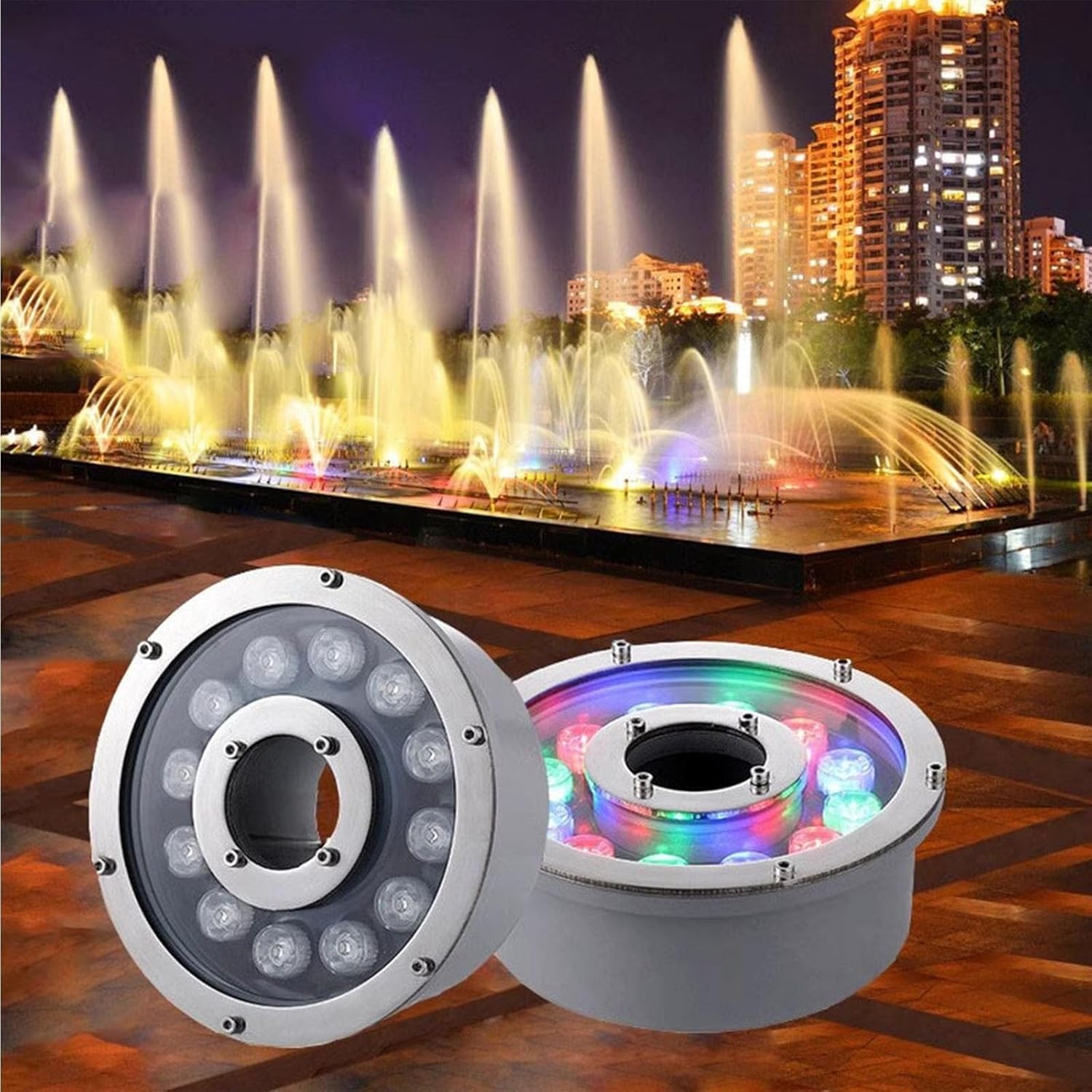 Underwater Pond Lights Submersible LED Fountain Light 12/24V Underwater Landscape Spotlight Middle for Garden Fountain Pool(Blue 6W(24V))