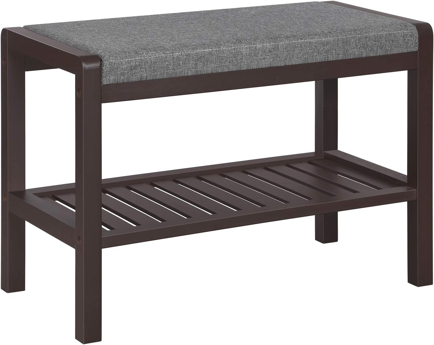 Shoe Rack Bench with Cushion Upholstered Padded Seat, Storage Shelf, Shoe Organizer, Holds Up to 350 lb, Ideal for Entryway Bedroom Living Room Hallway Garage Mud Room Gray and Brown ULBS65C