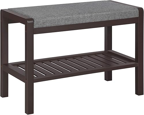 SONGMICS Zapatero con asiento acolchado tapizado, estante de almacenamiento, organizador de zapatos, soporta hasta 350 libras, ideal para entrada,