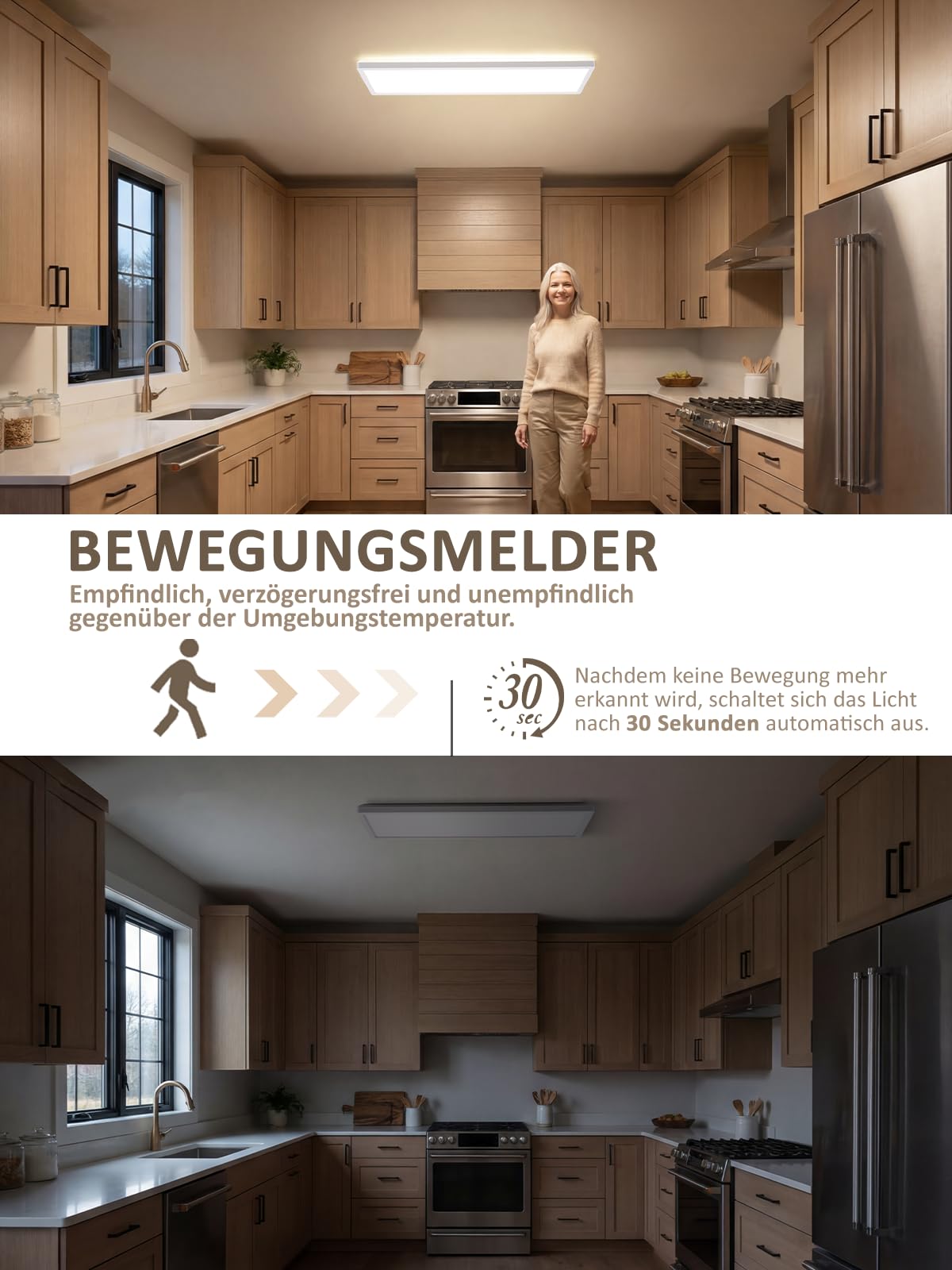 CBJKTX LED-Deckenlampe mit Bewegungsmelder 24 W 3600 lm 4000 K | Radar-Bewegungsmelder und Dämmerungssensor 120°-Erfassungswinkel für Flur Badezimmer Garage 58 x 20 cm (rechteck)