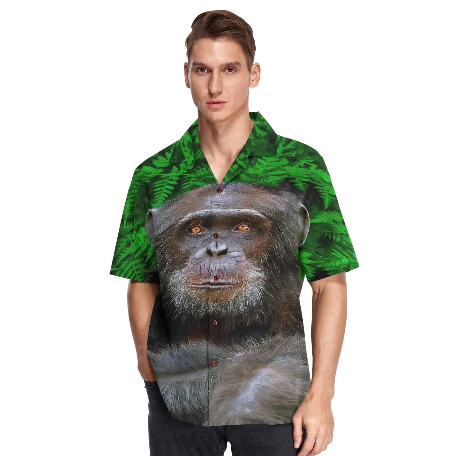 Youjuner Men's Multicoloured Short Sleeve Funny Gorilla Monkey Hawaiian Shirt Short Sleeve, Button Down Casual Beach Shirts Summer Shortsleeve