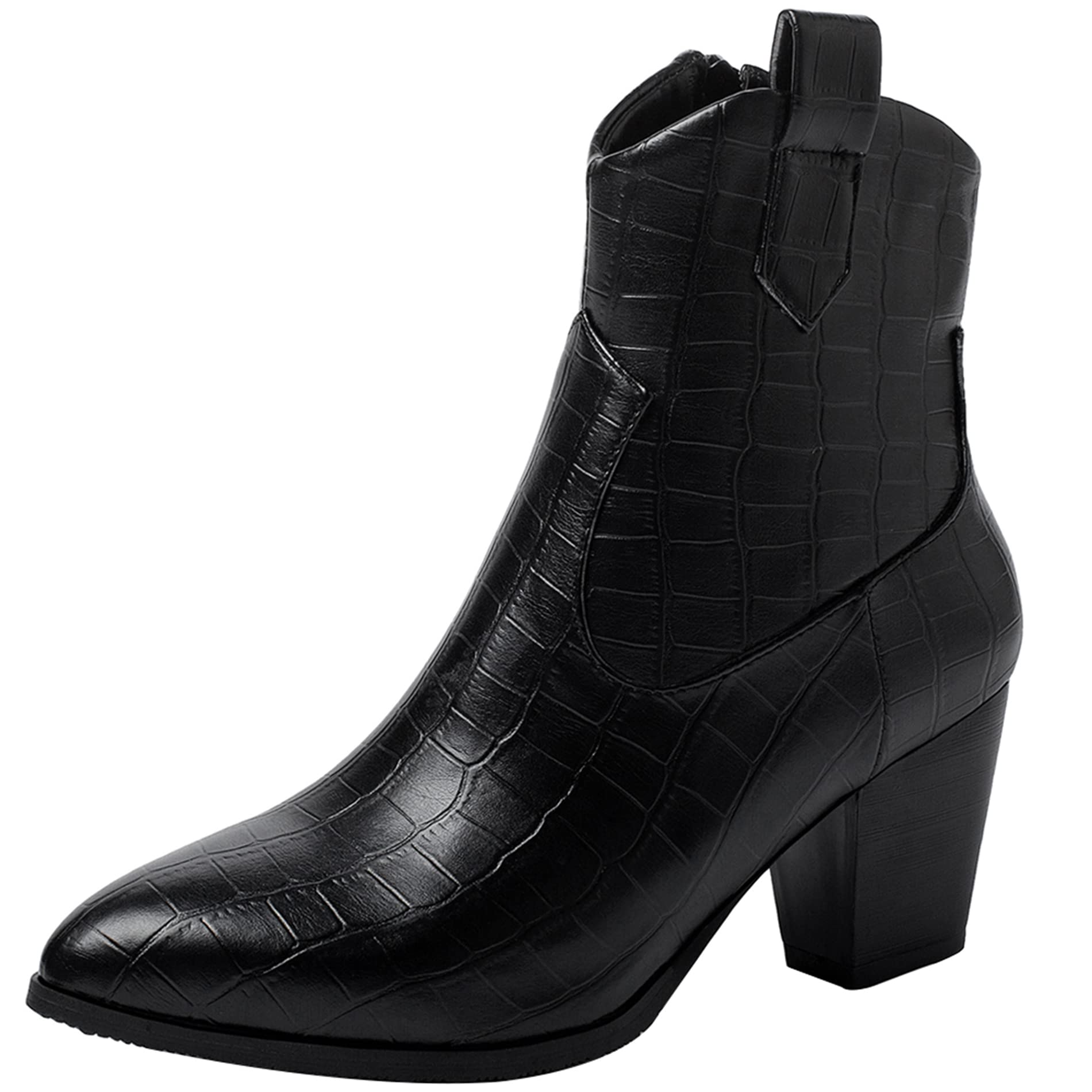 Botines Mujer Tacón Ancho, Botas de Vaquero Casual Zip Botines Tacón Medio Puntiagudo, Talla 32-54
