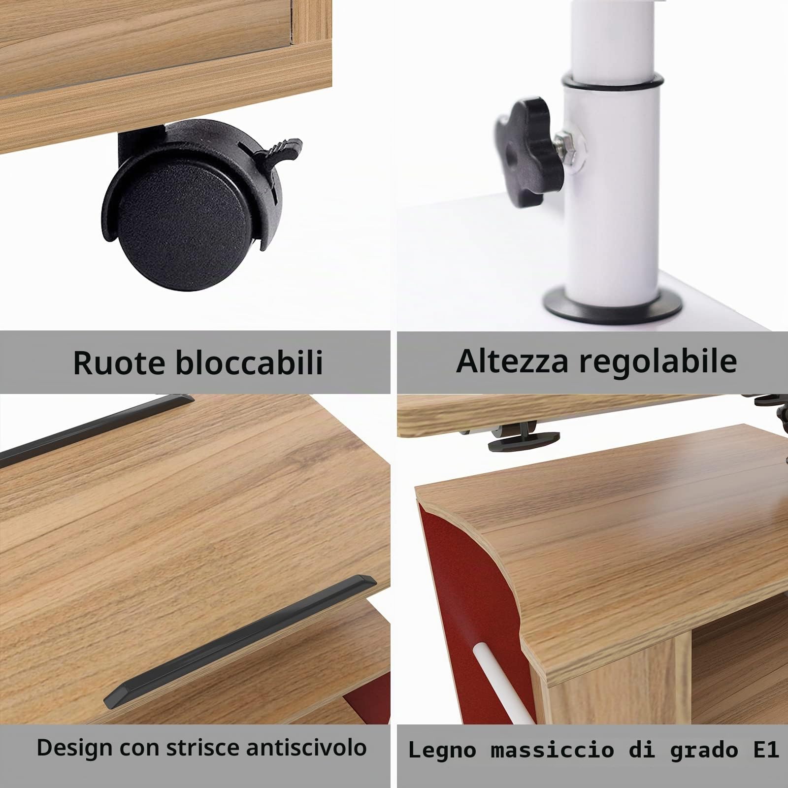sogesfurniture Comodino in legno Comodino Tavolino laterale, Supporto mobile per laptop Mobiletto di stoccaggio per comodino con 2 cassetti per camera da letto, 50x40x46cm, Rovere BHEU-CT1-OK
