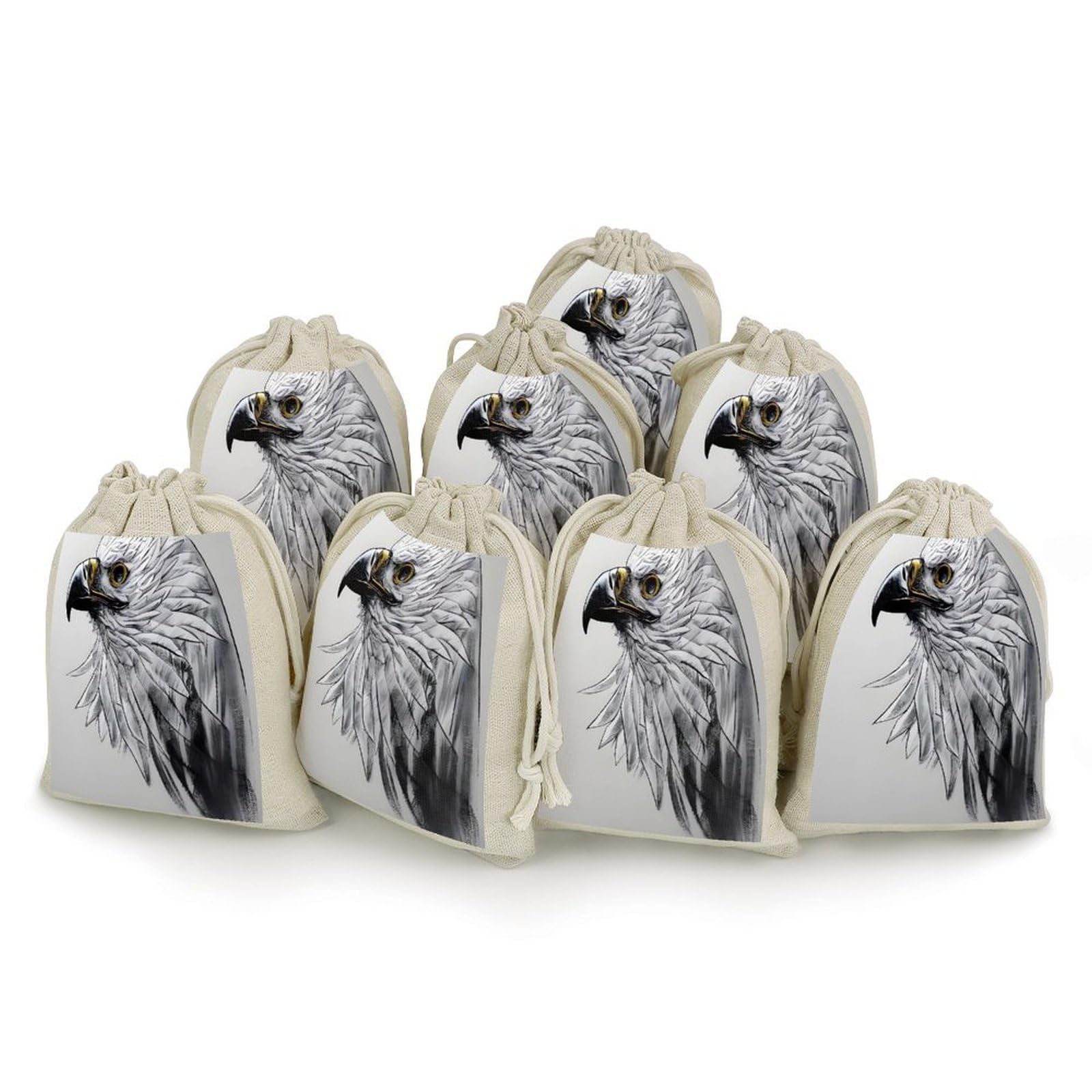 Adfgyerh Style Sketching An Eagle Bags With Drawstring Reusable,Jewelry Bags 4.9 X 6.7 Inch, Set Of 8,Gift Bags For Party Wedding Storage Home Supplies
