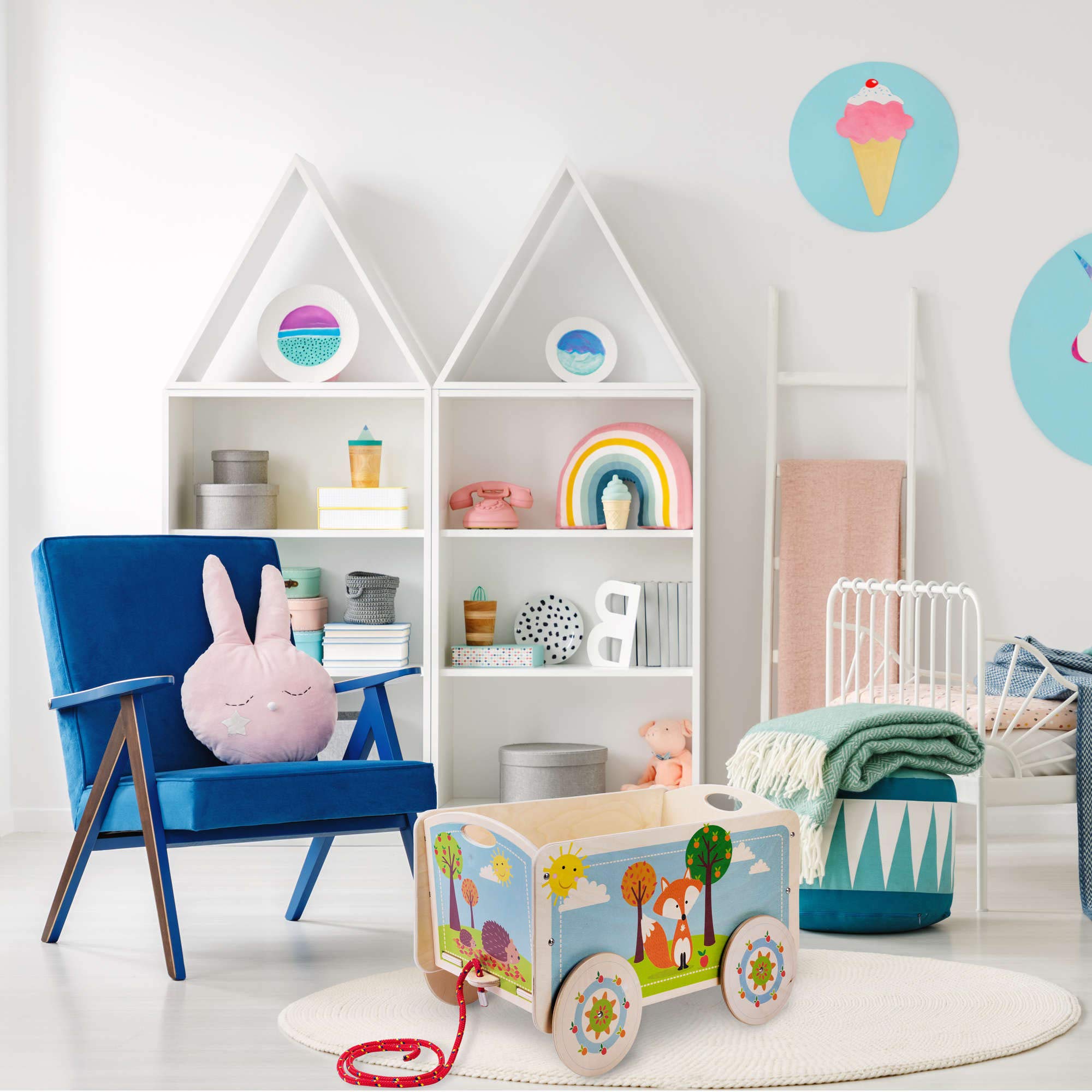 Dida - La Volpe: Carretto Trainabile in Legno, Porta Giochi con Ruote per Bambini 2-4 Anni, Giochi Educativi Metodo Montessori, Stimolante e Divertente