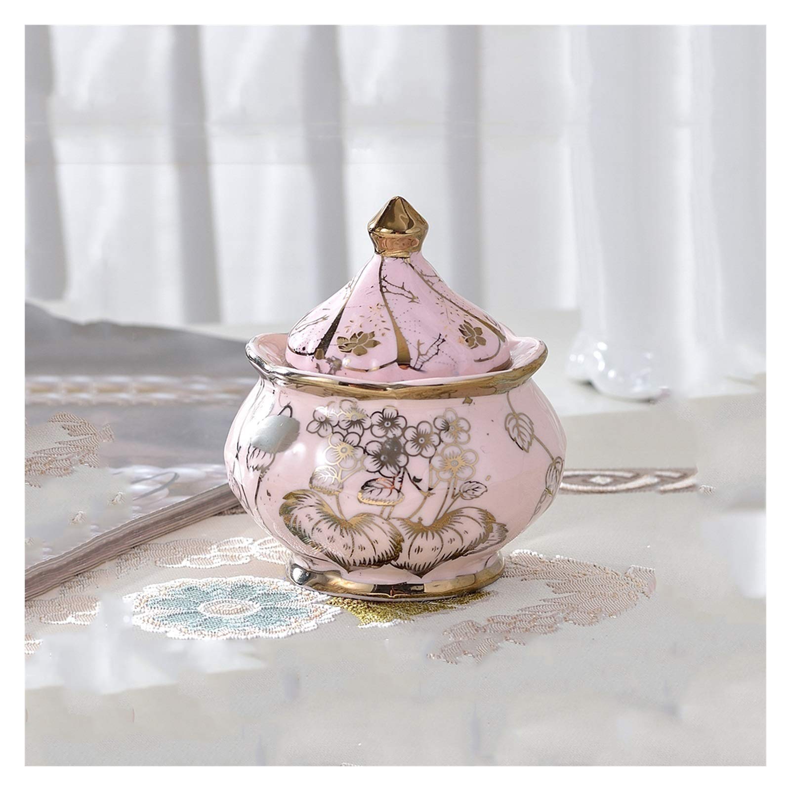 sucrier Bol à Sucre Rose avec Couvercle rétro Café Sugar Bowl Accueil Dining Assaisonnier Pot Creative Céramique Céramique Sucre Bol Rose Plaqué Or Bocal à Bonbons