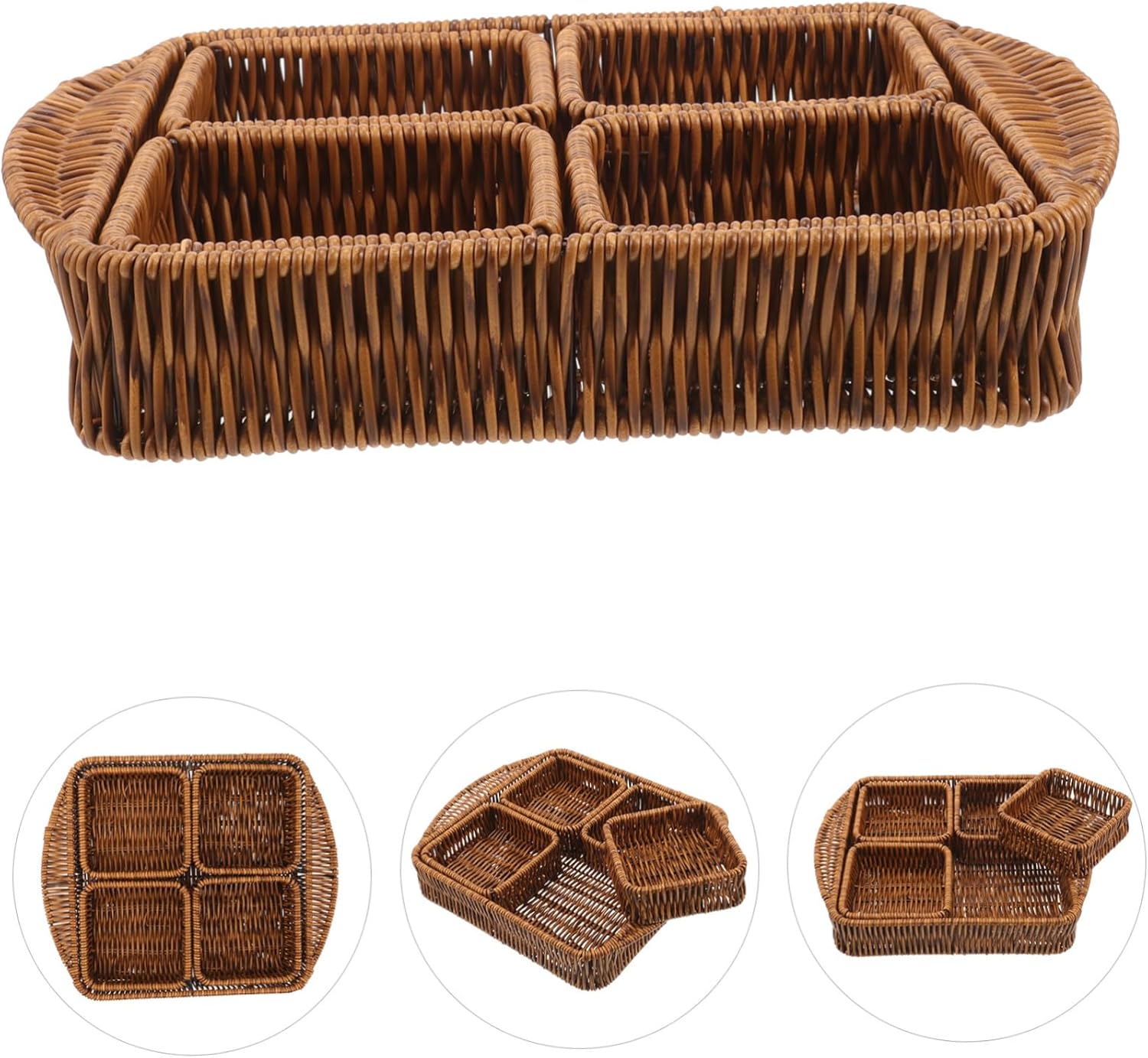 Cabilock 5-Piece Woven Snack Storage Basket Set Compartments Food-Grade Material for Dried Fruits and Small Items for Kitchen Organization