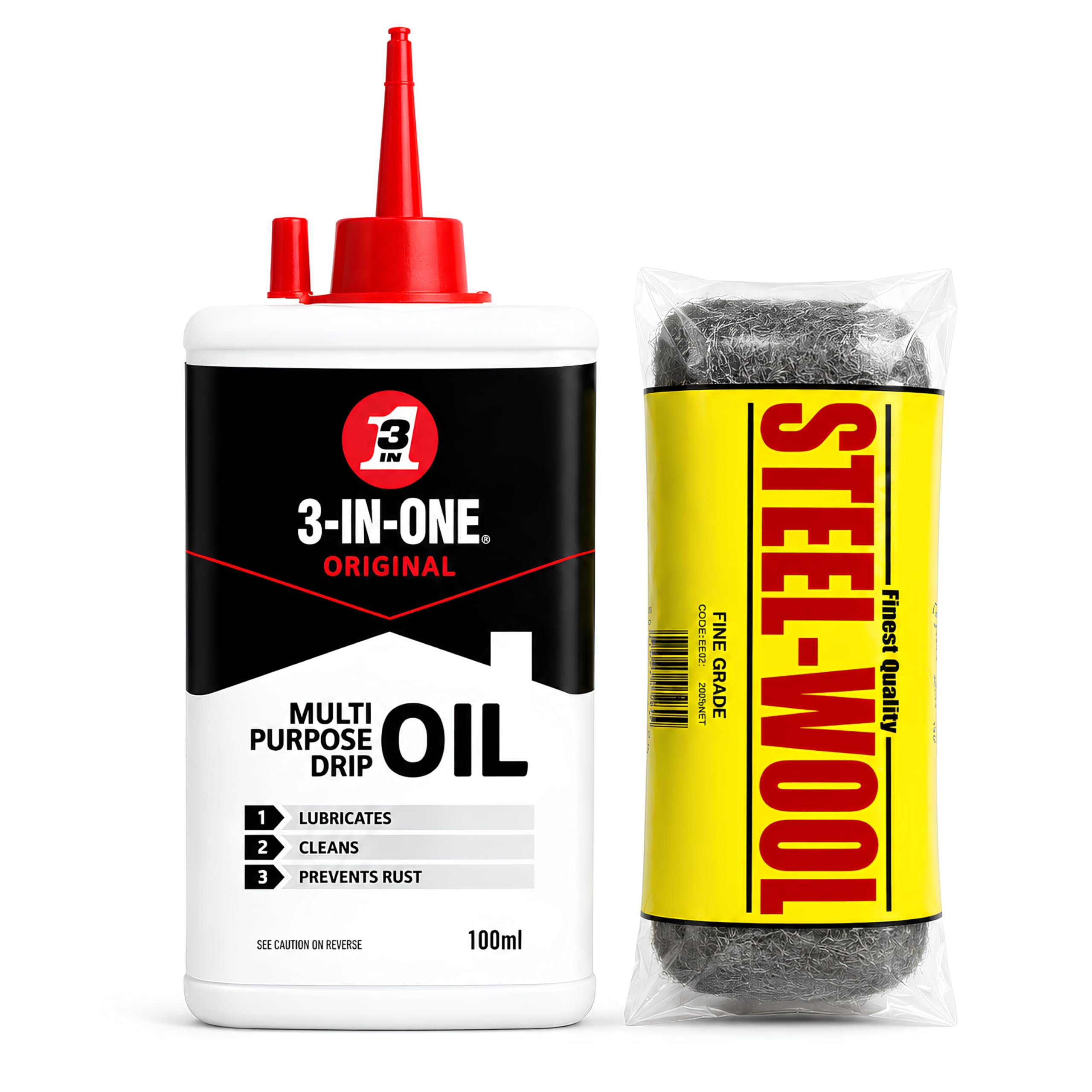 3 In 1 Multi-Purpose Drip Oil Can 100ml Bundled With Fine Grade Steel Wool For Bike Chain, Sewing Machine, Penetrating, Lubrication And Cleaning