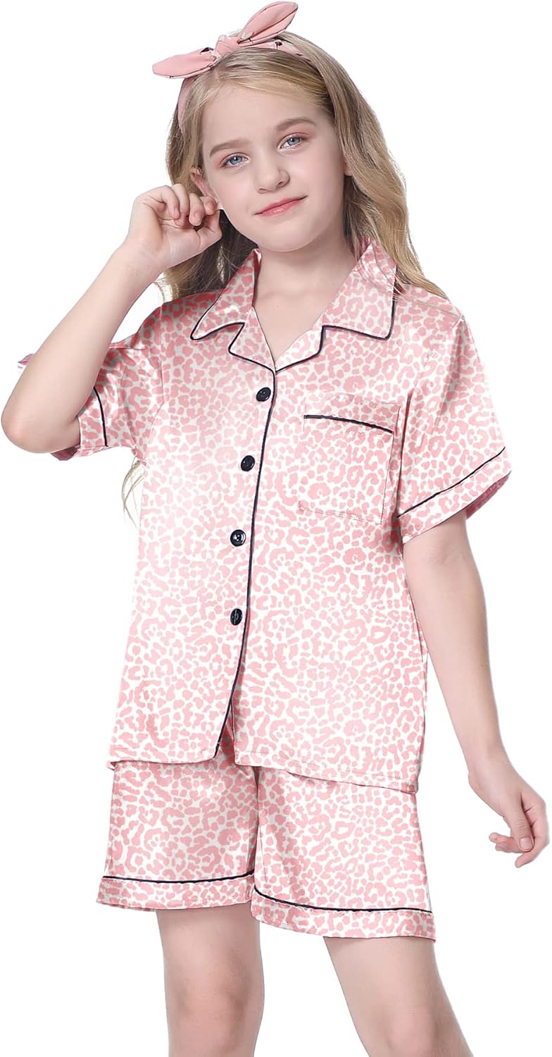 Schbbbta Girls Womens Pajamas, Satin Silky Pjs Set Kids 2Pcs