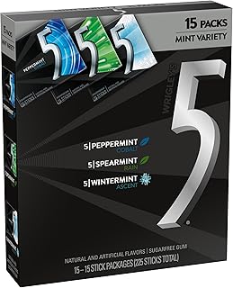 5 GUM Peppermint Cobalt, Spearmint Rain, Wintermint Ascent Sugar-Free Chewing Gum Variety Pack, 15 Packs, WRIGLEY'S 15 Stick